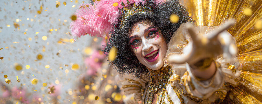 Festive Carnival Performer in Colorful Makeup and Costume