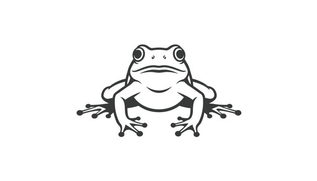 Symmetrical black and white line art illustration of a frog sitting and facing forward, clean vector design.