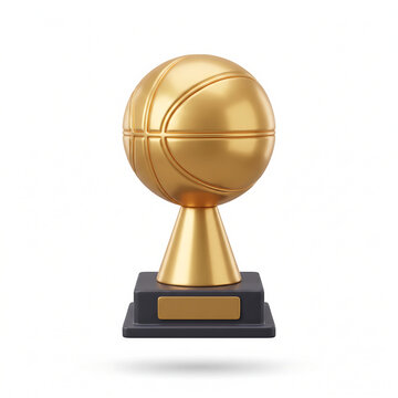 Golden Basketball Trophy 3D Icon on Black Base