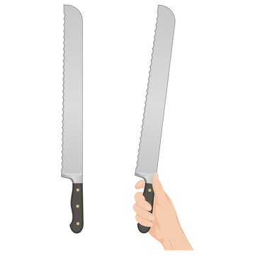 Serrated Bread Knife With Hand Isolated