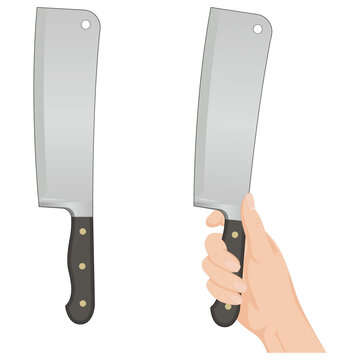 Meat Cleaver Knife With Hand Isolated