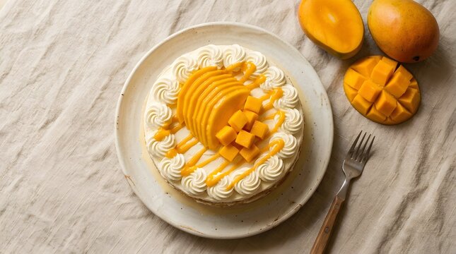 Whole Mango Tres Leches Cake Decorated with Mango Rose and Cream