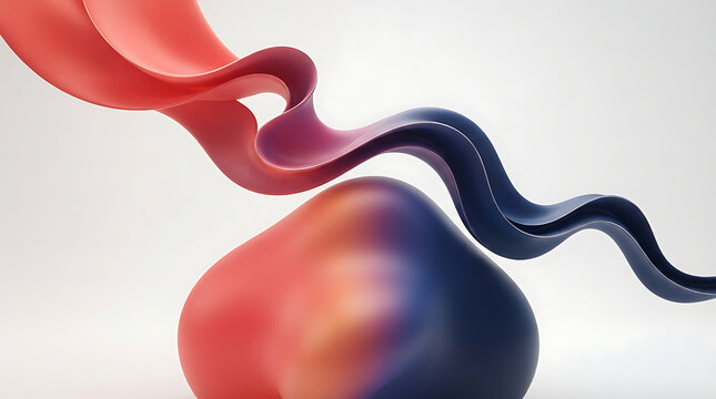 Abstract organic form with red and blue fluid color organic shape color transition gradient shape modern design 3D render abstract art