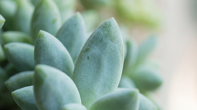 Macro Shot of Burros Tail Sedum Morganianum Plump Succulent Leaves