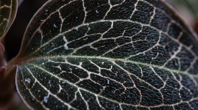 Macro Close Up of Jewel Orchid Macodes Petola Metallic Gold Vein Pattern