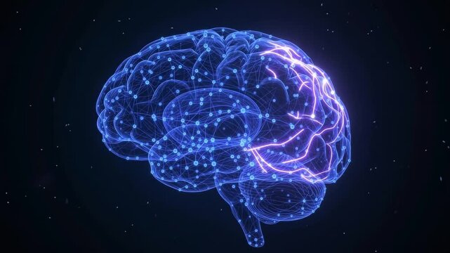 Human brain rotates slowly against a dark star filled background