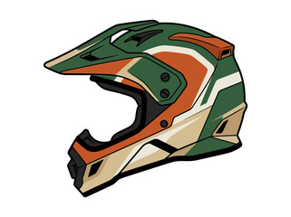 Fototapeta premium Vector Illustration of a Green and Orange Motocross Helmet Isolated on White Background Side View