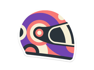 Obraz premium Vector illustration of a retro geometric patterned racing helmet sticker isolated on white background, side view
