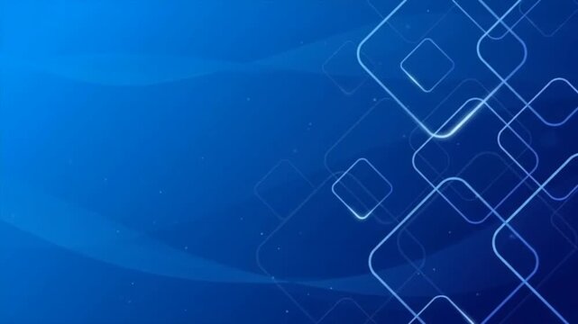 Blue Abstract Technology Background with Glowing Square Frames and Particle Effect