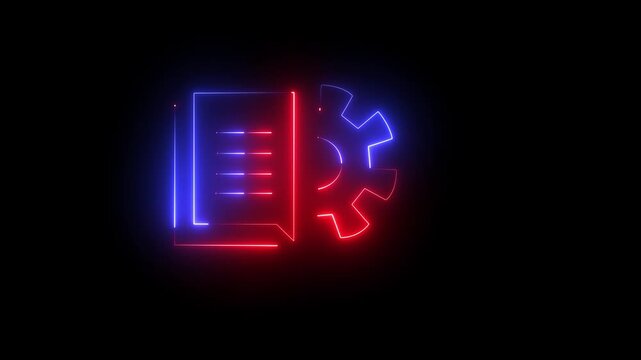
Neon Line Document Settings with on Black Background &ndash; Software Update and Teamwork Management Concept 4k video.