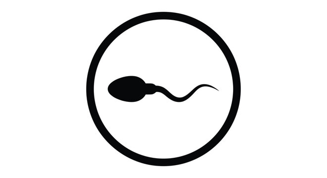 Sperm cell silhouette within a circular frame on a white background spermatozoa