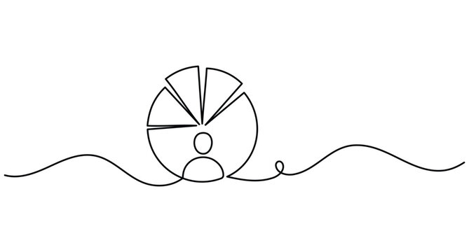 User pie chart continuous line art, single line demographic data analytics, editable stroke minimal outline vector illustration.