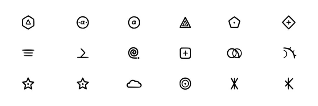 Minimalist Geometric Ideogram Line Icons Set, Modern Design Elements. Simple Vector Illustrations, Infographic Symbols