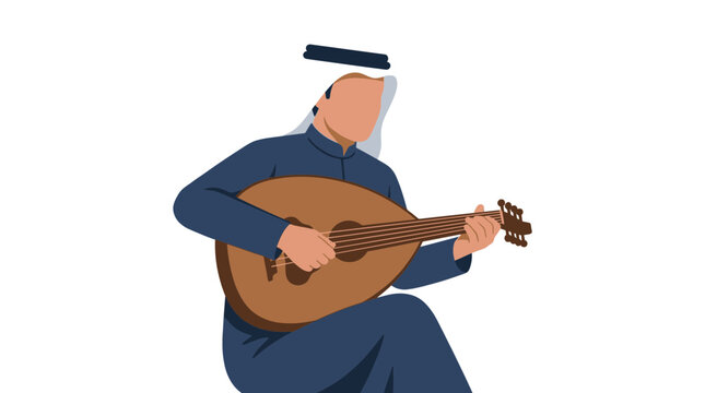 Arabian man playing oud instrument illustration