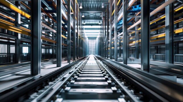 Canon EOS R5 captures warehouse shuttle track with long shadows