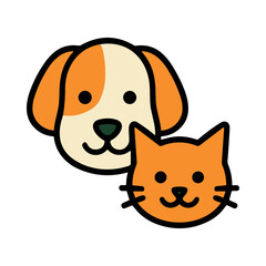 Obraz premium Simple Line Drawing of Dog and Cat Faces Side by Side