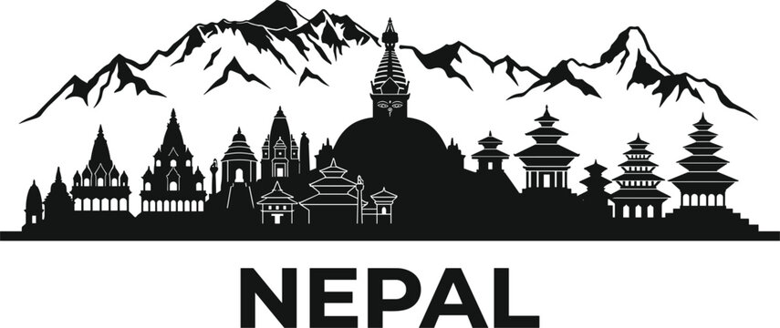 Nepal kathmandu city skyline featuring himalayan mountain range stupa temples and traditional architecture for travel souvenir design