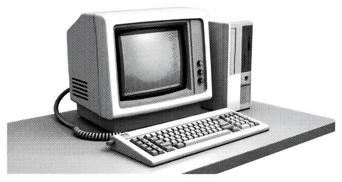 Vintage Computer System with Halftone Effect