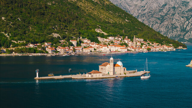 Panoramic View of Perast and Our Lady of the Rocks in Bay of Kotor