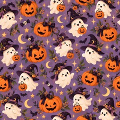 Obraz premium halloween seamless background cute ghosts