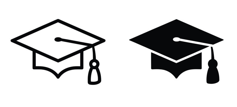 Graduation cap mortarboard university vector icon set. Academic education degree symbol collection. Simple pictograms for college student, knowledge diploma, learning success, and website UI design.