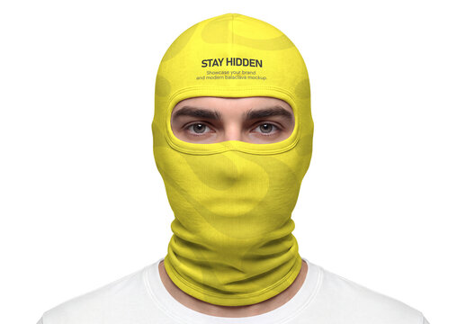 Yellow Balaclava Mockup on Male Model Front View