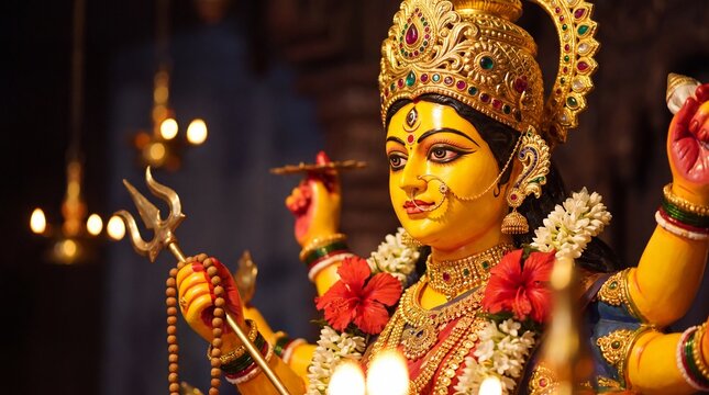 Beautiful statue of the hindu goddess durga for navaratri and durga puja festival a concept for worship religion culture tradition and spiritual art