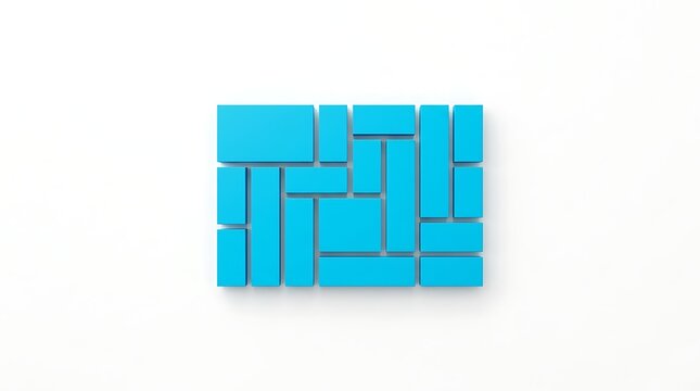 Cyan blue rectangular blocks arranged in a geometric grid pattern on a clean white background