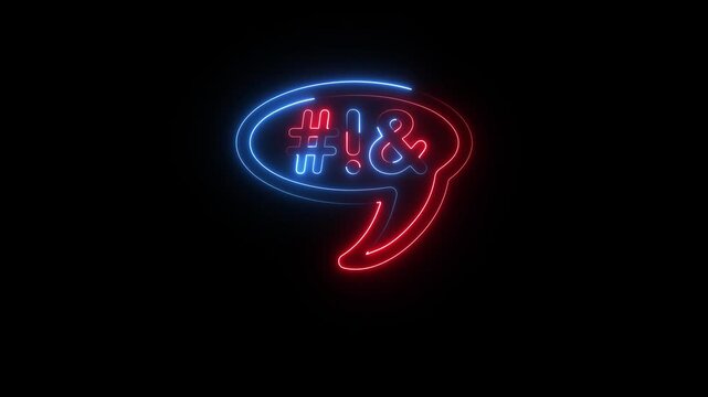 Neon speech bubble with swear symbols on black background