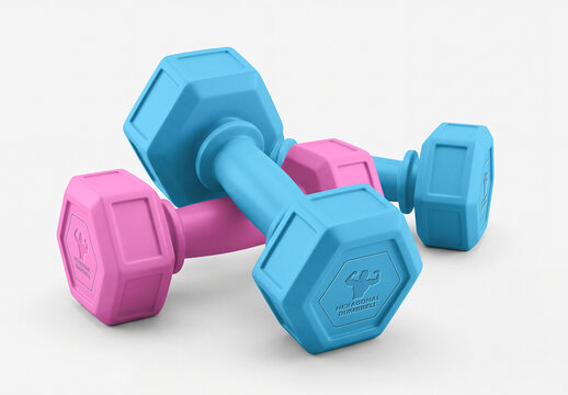 Gym Dumbbells Mockup on White Background