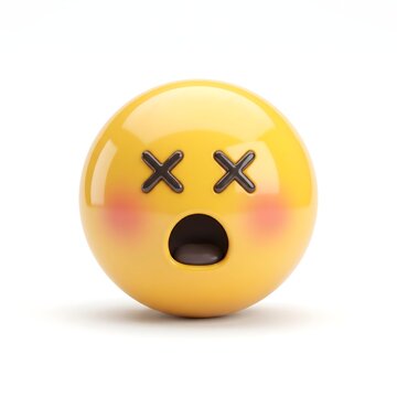 Dizzy sick emoji face with crossed eyes isolated on white
