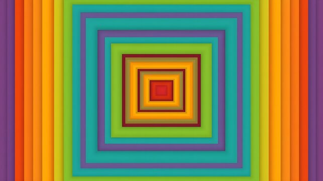 Abstract rainbow square tunnel background with concentric colorful layers