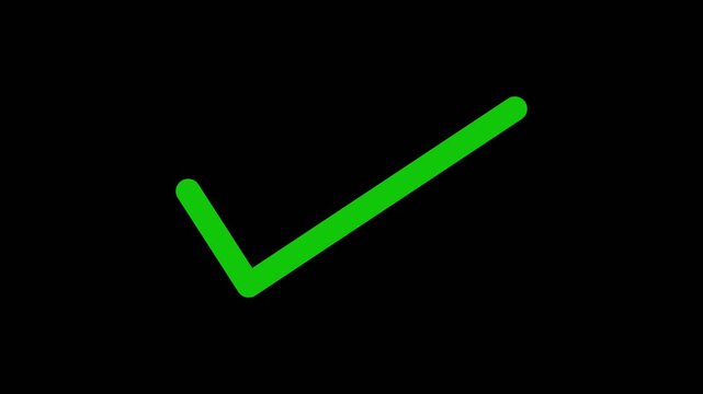 A single bright green checkmark symbol isolated on a black background
