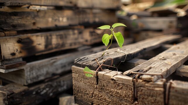 Photo Discarded wooden crates with green sprout growing through Canon EOS R5 50mm f18