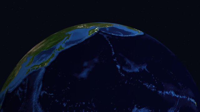 Earth zoom animation from space to Minsk Belarus at night showing city lights and european borders.
