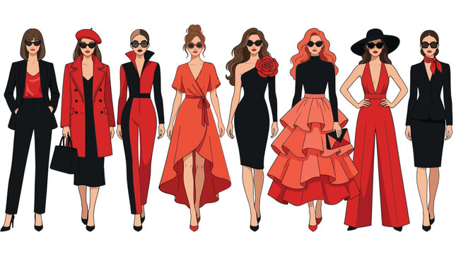 Fashionable Women Collection Editable CAD Topview Vector EPS 10