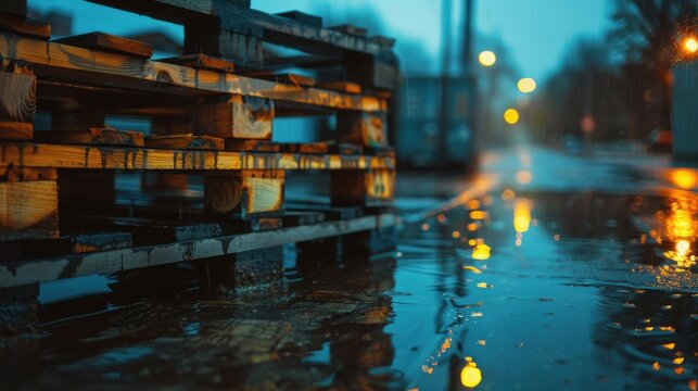 Canon EOS R5 photo wet shipping pallets in rain