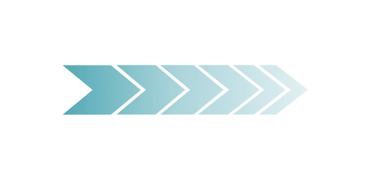 An abstract graphic representing a process or a series of steps, indicated by a row of chevron shapes in a gradient of blue and teal colors