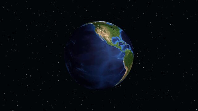 A captivating digital animation of planet earth rotating in the dark outer space with stars around it, focusing on kodiak city, usa.