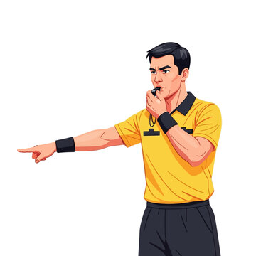Male Football Referee Blowing Whistle