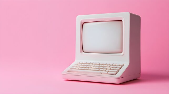 Retro pastel computer monitor mockup on soft pink background