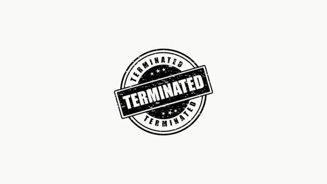 Black circular rubber stamp with the word TERMINATED in distressed white font