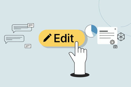 Hand clicking edit button in web interface vector illustration