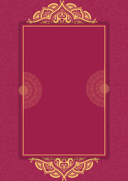 Wedding Invitation Ornate Maroon and Gold Mandala Frame Background
