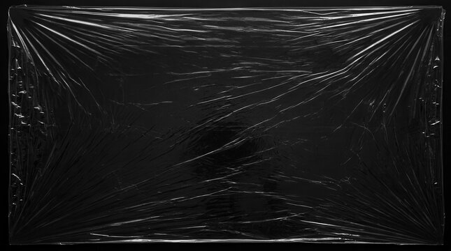 Transparent Plastic Wrap Texture on Black Background.