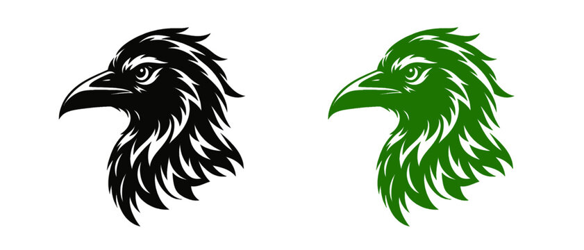 Raven Crow Head Mascot Logo Silhouette Vector Illustration for Tattoo and Esports