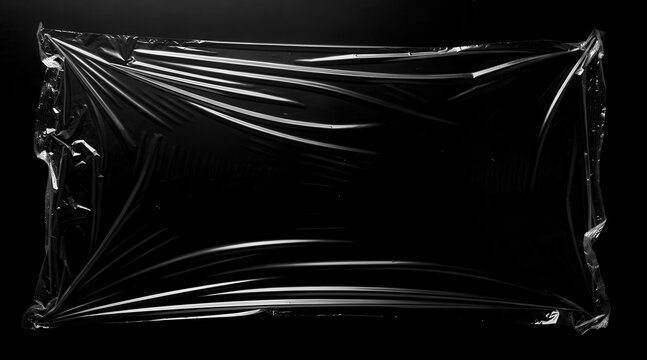 Transparent Plastic Wrap Texture on Black Background.