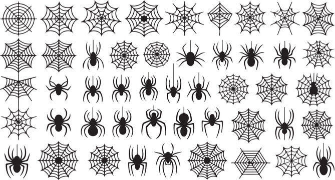 Compilation of black spider and web silhouettes for halloween graphics with silhouette halloween arachnid collection