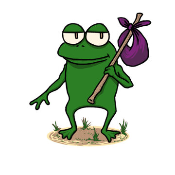 cartoon frog with wooden stick
