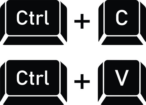 Computer keyboard shortcut keys copy and paste vector icon set featuring Control C and Control V button symbols.eps
